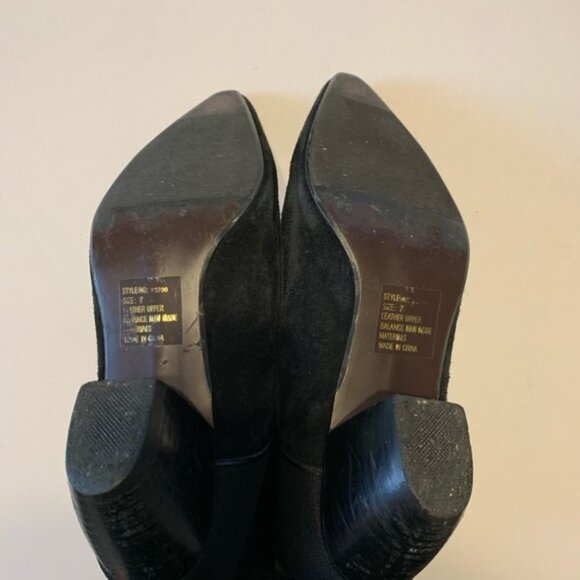 Pointed Toe Suede Leather Black Slip On Ankle Boots Size 7 - Picture 5 of 6